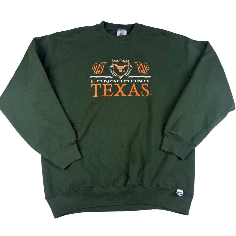 Vintage Texas Longhorns Sweatshirt XL Logo 7 Heavyweight Made USA Green NCAA